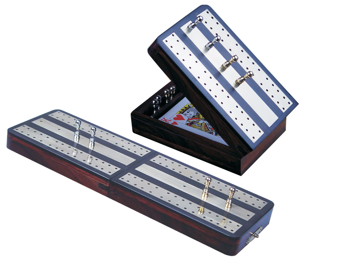 Regalia Folding Cribbage Board & Box in Ebony / Brass 10" - 2 tracks