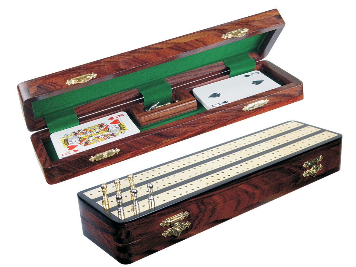 Regalia Cribbage Board & Box in Ebony / Brass 12" - 3 Tracks