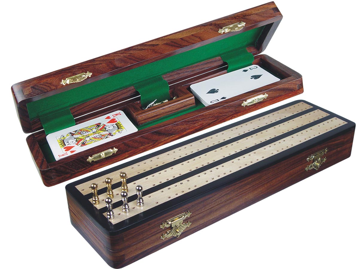 Regalia Cribbage Board & Box in Ebony / Maple 12" - 3 Tracks