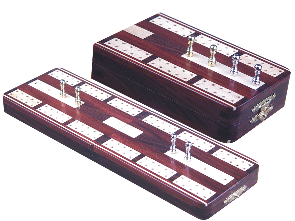 Majestic Folding Cribbage Board & Box in Rosewood / Maple 10" - 2 Tracks