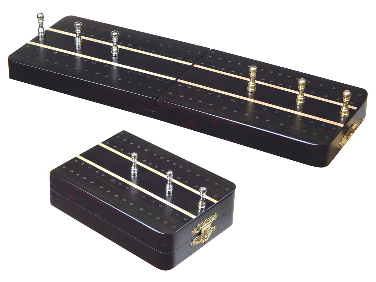 Sovereign Folding Cribbage Board & Box in Ebony / Maple 10" - 2 Tracks