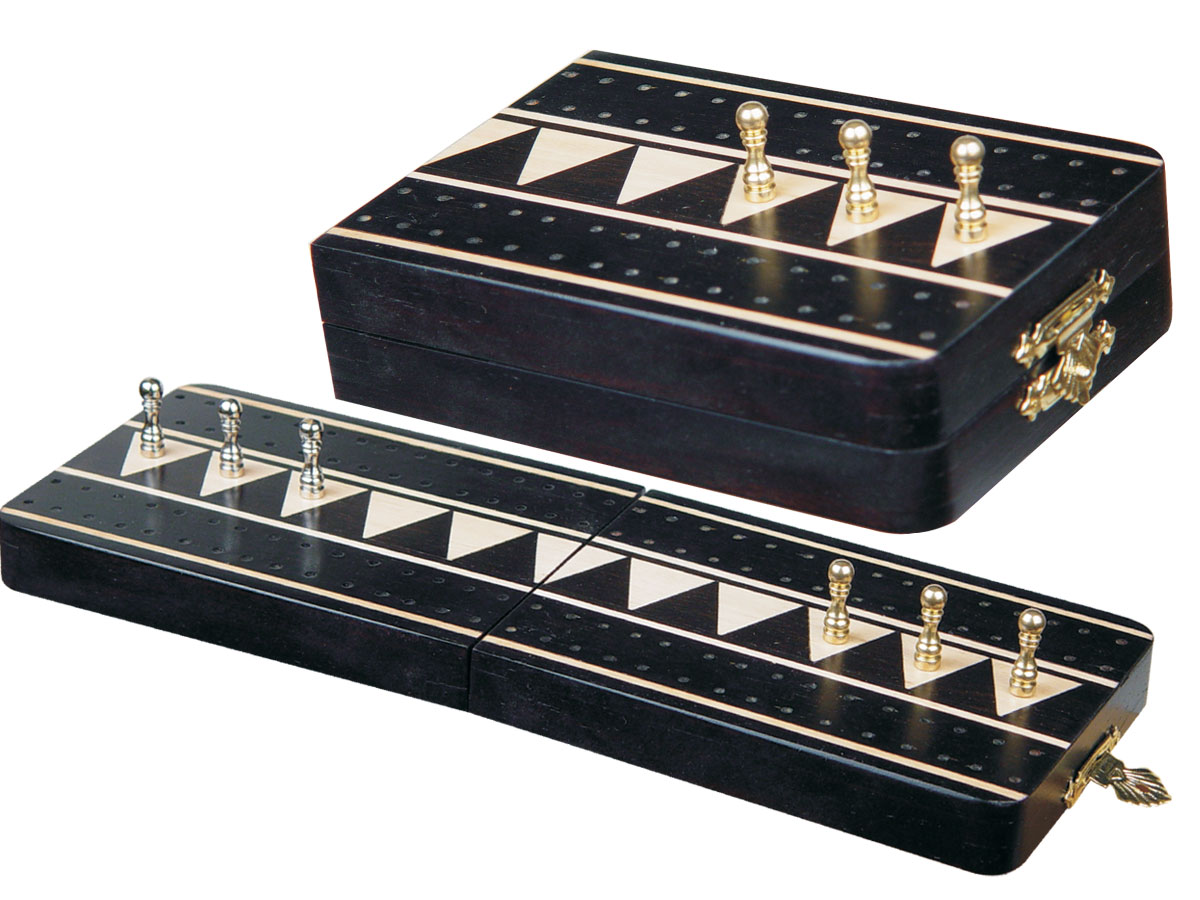 Monarch Folding Cribbage Board & Box in Ebony / Maple 10" - 2 Tracks