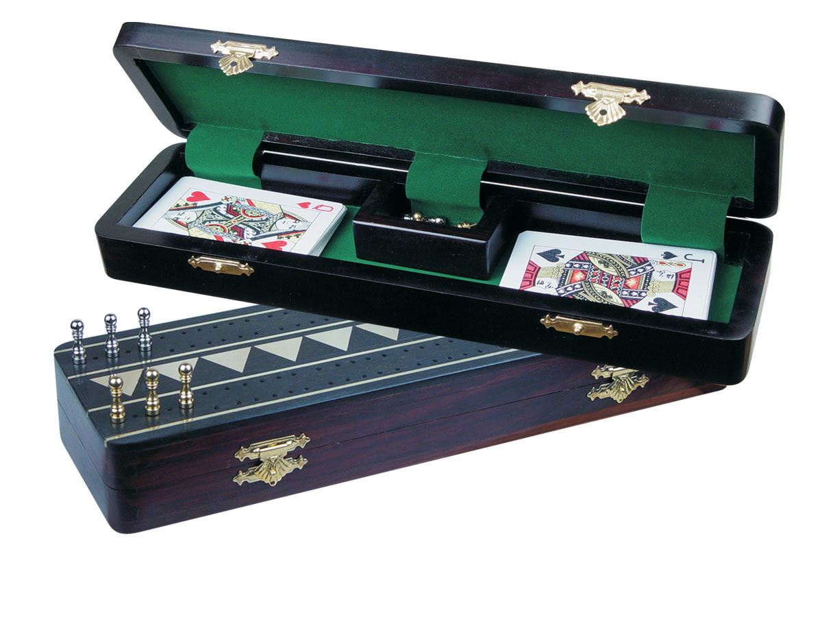 Monarch Cribbage Board & Box in Ebony / Brass 12" - 2 Tracks