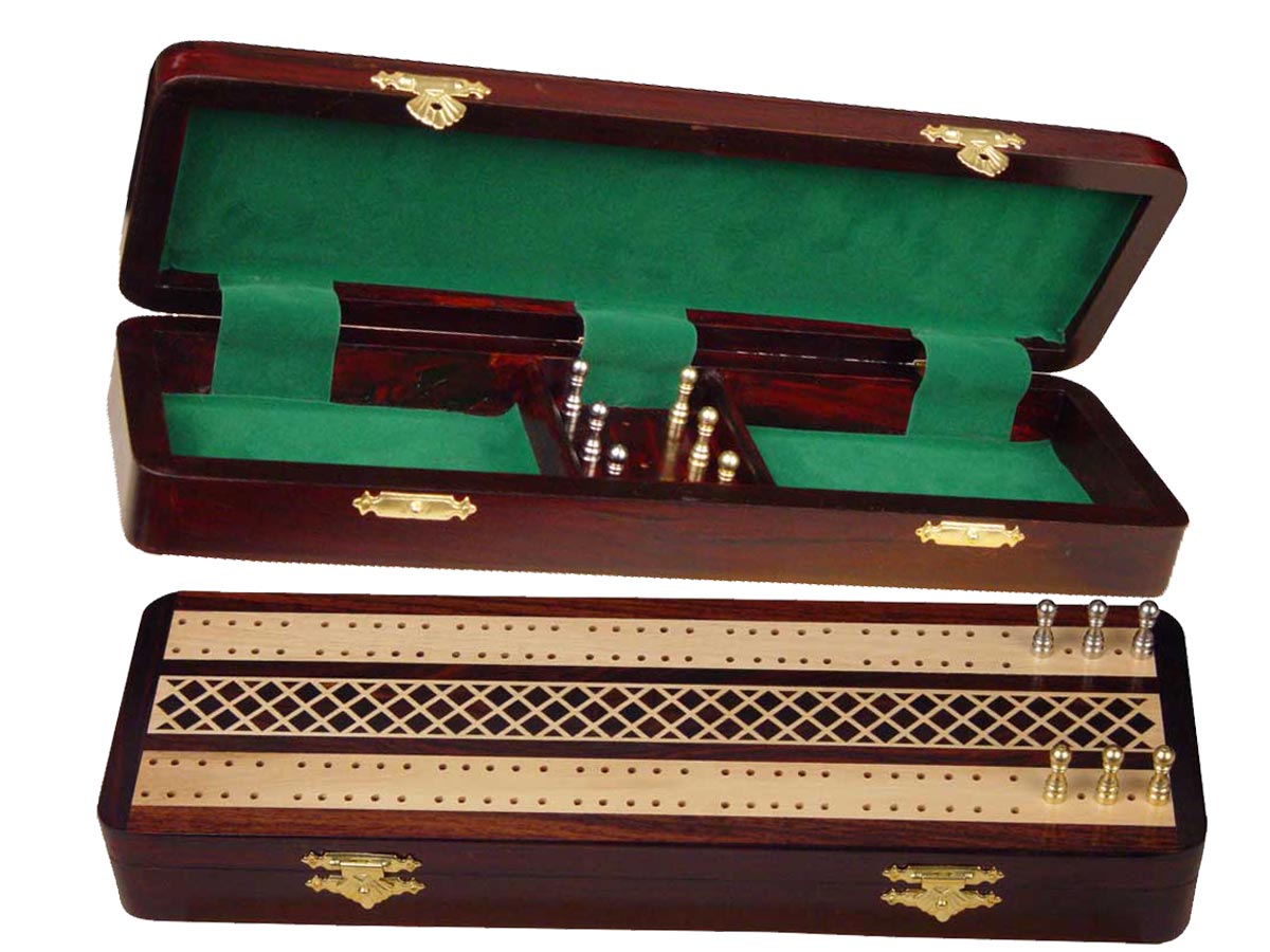 Royal Cribbage Board & Box in Rosewood / Maple 12" - 2 Tracks