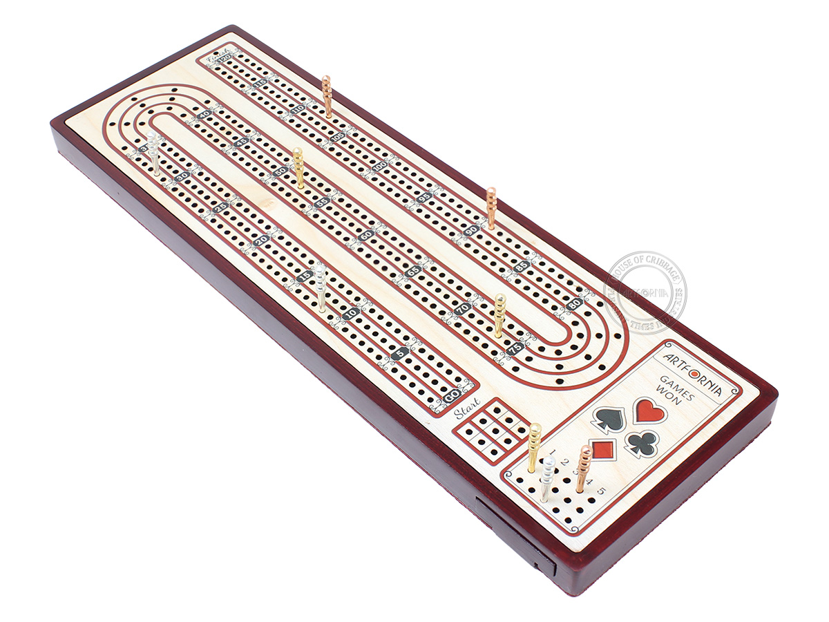 Artfornia - Continuous Cribbage Board - Loop Design 3 Tracks with storage of pegs and place to mark won games